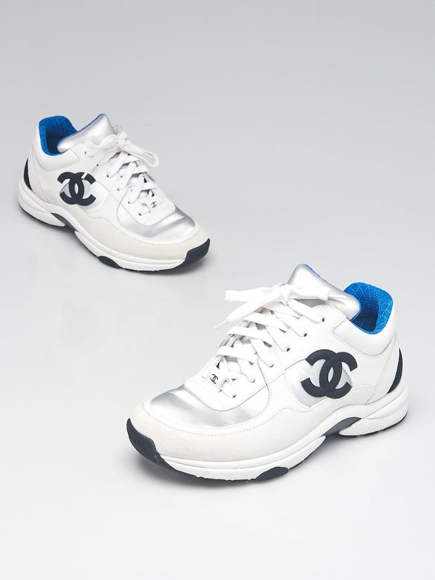 Chanel Tri-Color Suede and Leather CC Sneakers Size 6.5/37