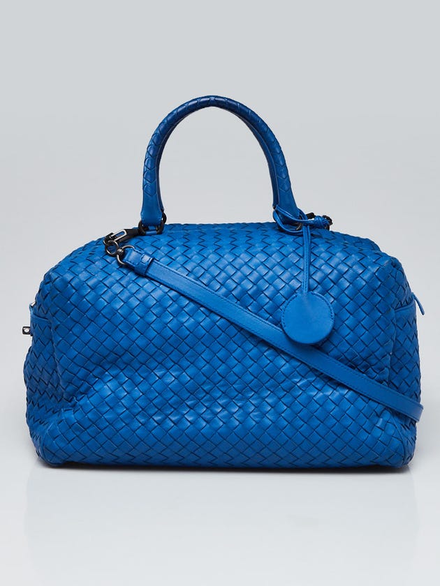 Bottega Veneta Blue Intrecciato Woven Leather Top Handle Bag