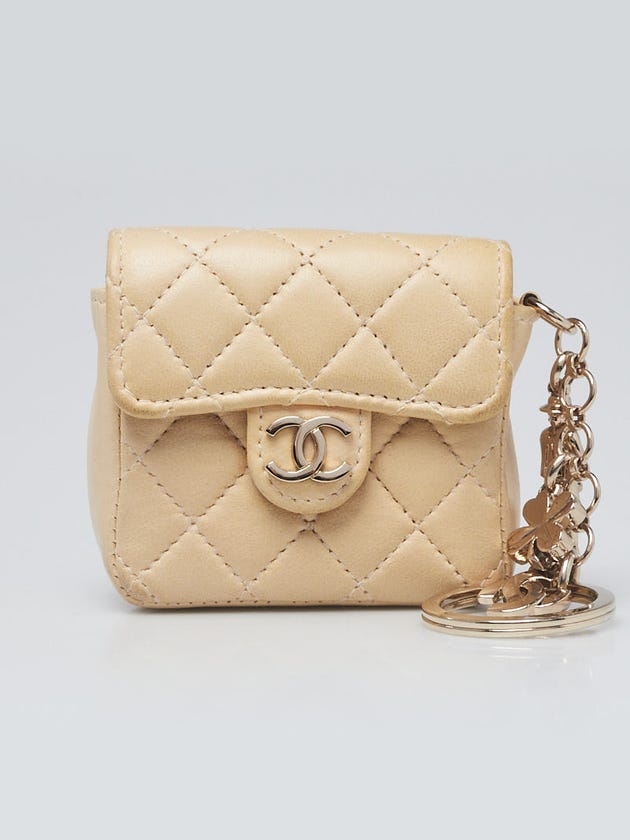 Chanel Beige Lambskin Leather Mini Flap Key Ring Bag Charm