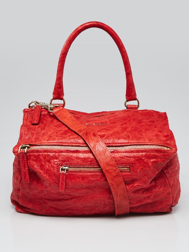 Givenchy Red Wrinkled Sheepskin Leather Medium Pandora Bag