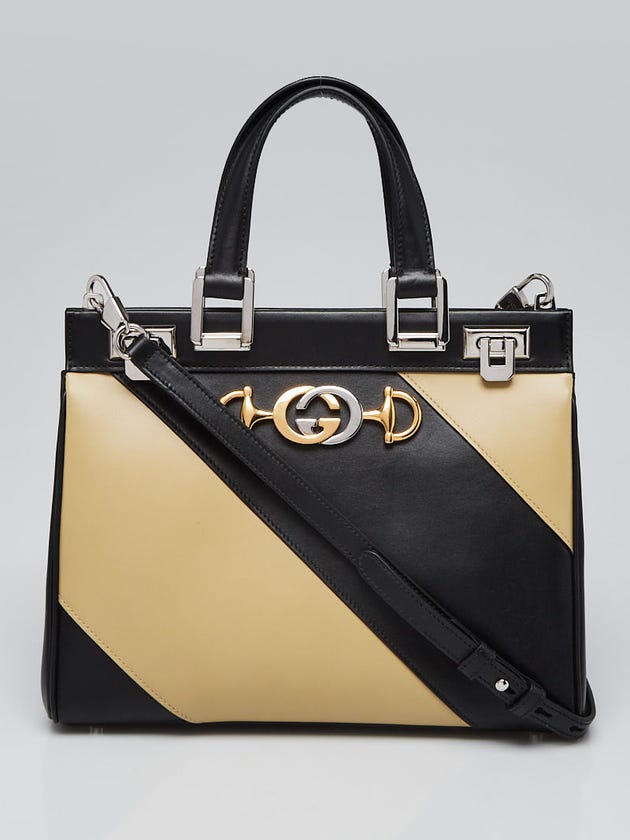 Gucci Black/Beige Leather Zumi Small Tote Bag