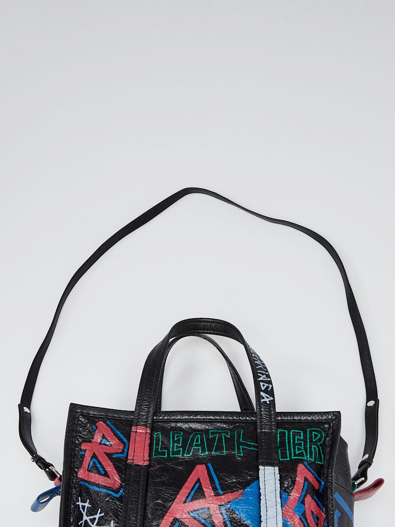 Balenciaga Black/Multicolor Graffiti Soft Lambskin Leather Bazar Small  Shopping Tote Bag - Yoogi's Closet