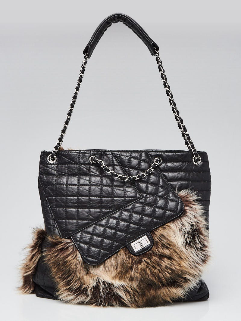 Chanel Black Quilted Calfskin Leather and Karl's Cabas Fantasy Fur