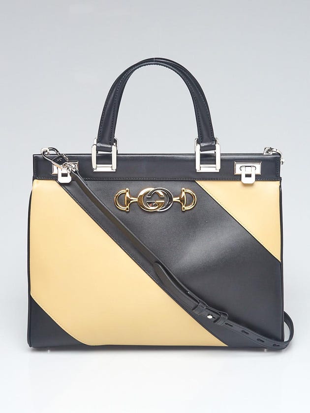 Gucci Black/Beige Leather Zumi Medium Tote Bag