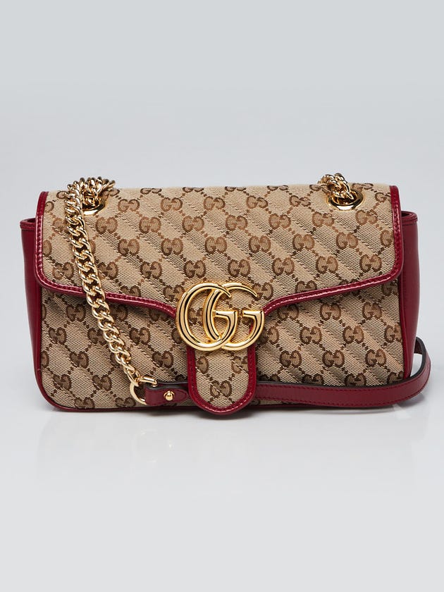 Gucci Beige/Red GG Quilted Canvas Marmont Small Shoulder Bag