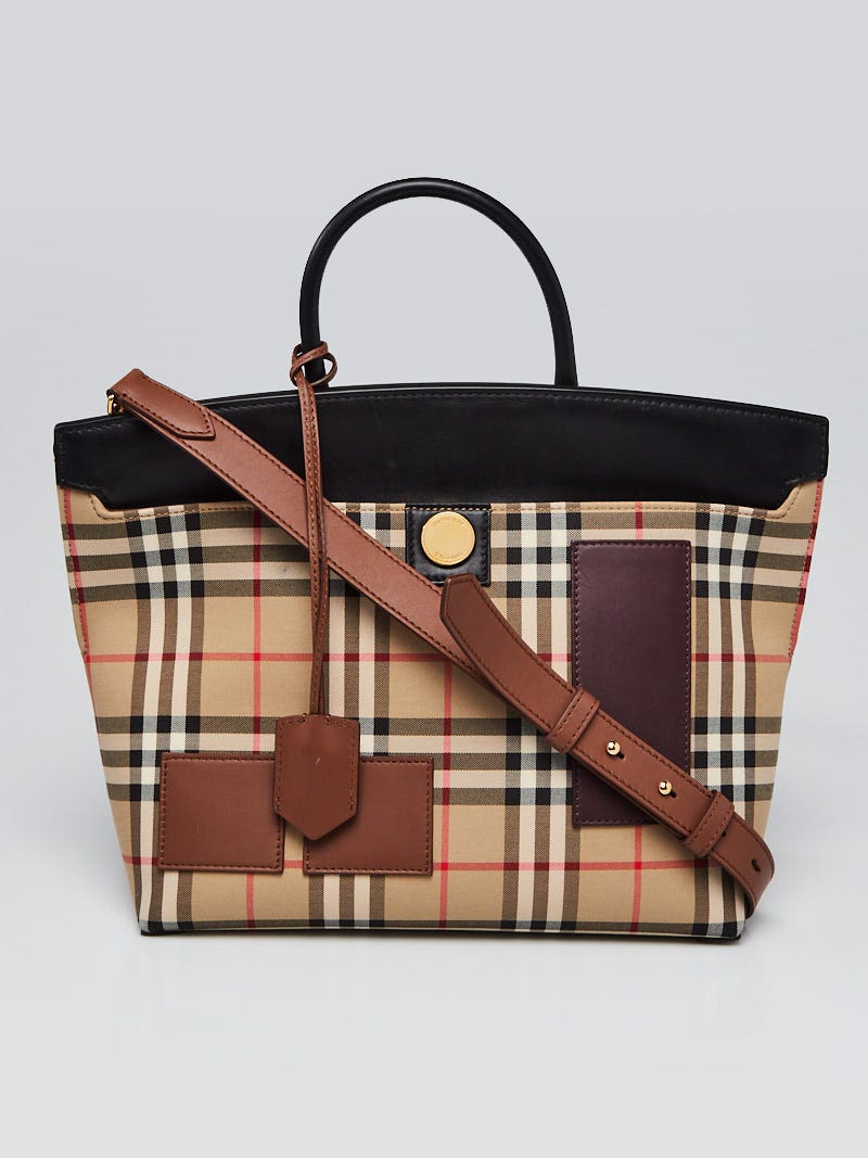 Burberry Vintage Brown Check Tartan Hand Held Bag Tote Authentic