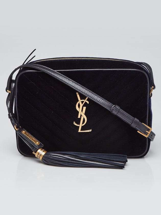 Yves Saint Laurent Navy Blue Quilted Velvet Loulou Camera Bag | Yoogi's ...
