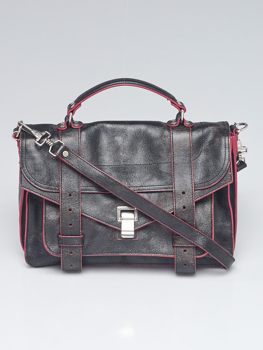 Proenza Schouler Black Pink Distressed Leather Medium PS1 Satchel