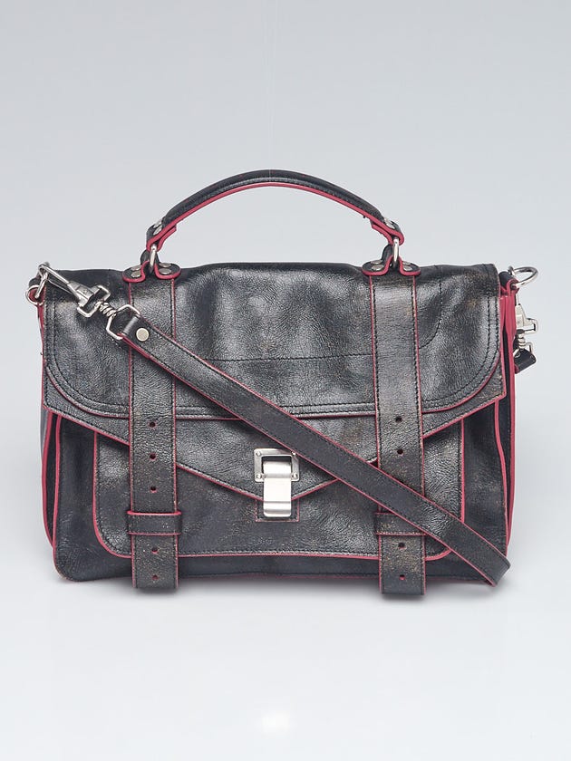 Proenza Schouler Black/Pink Distressed Leather Medium PS1 Satchel Bag/Pink