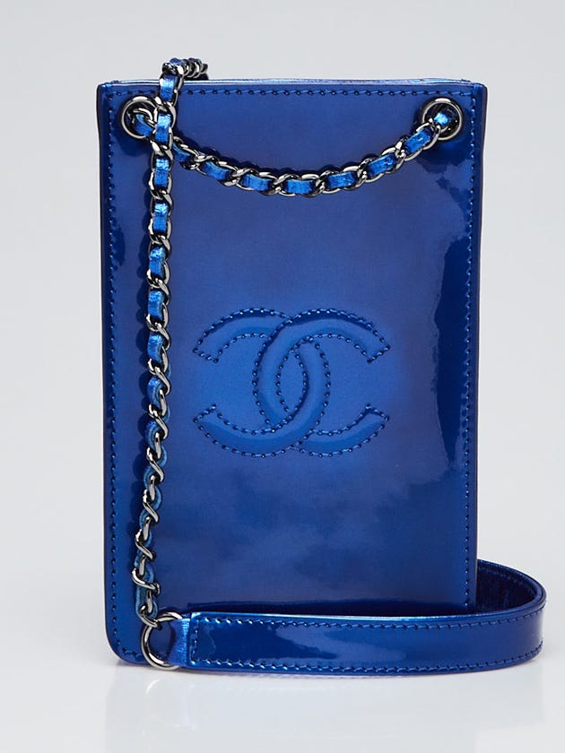Chanel Blue Patent Leather O-Phone Holder Crossbody Bag