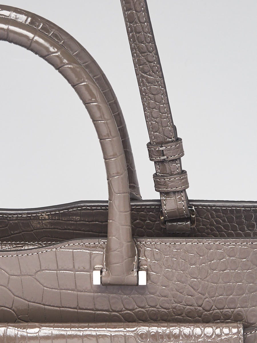 Yves Saint Laurent Concrete Grey Crocodile Embossed Patent