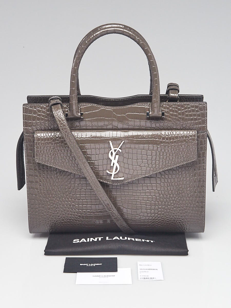 Yves Saint Laurent Concrete Grey Crocodile Embossed Patent Leather Uptown  Bag - Yoogi's Closet