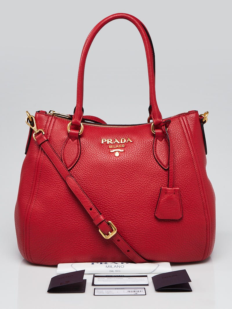 Prada Rosso Vitello Phenix Leather Hobo Bag 1BC032 - Yoogi's Closet