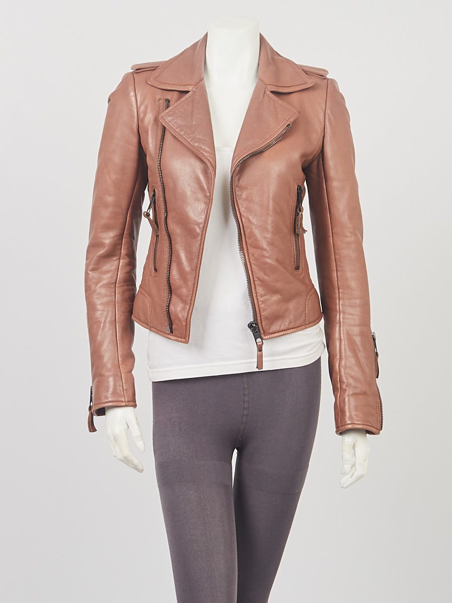 Balenciaga Brown Leather Biker Jacket Size 236  Yoogis Closet