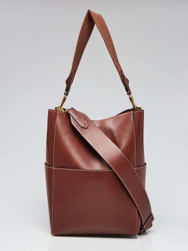 Celine Dark Brown Natural Calfskin Leather Sangle Seau Bucket Bag