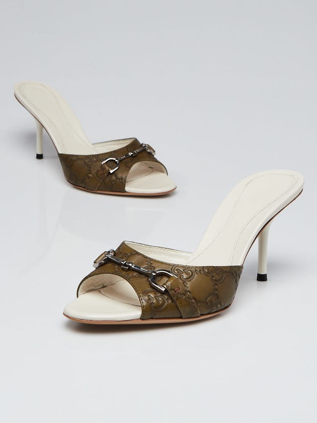 Gucci Moss Green Guccissima Leather Horsebit Open Toe Mule Sandals Size 6/36.5
