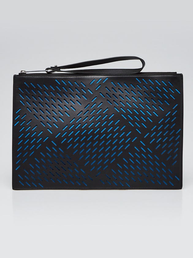 Bottega Veneta Black/Blue Perforated Leather Pouch Clutch Bag