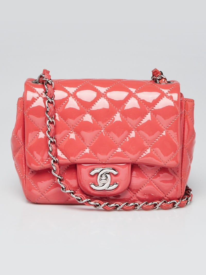 CHANEL Patent Quilted Mini Square Flap Pink
