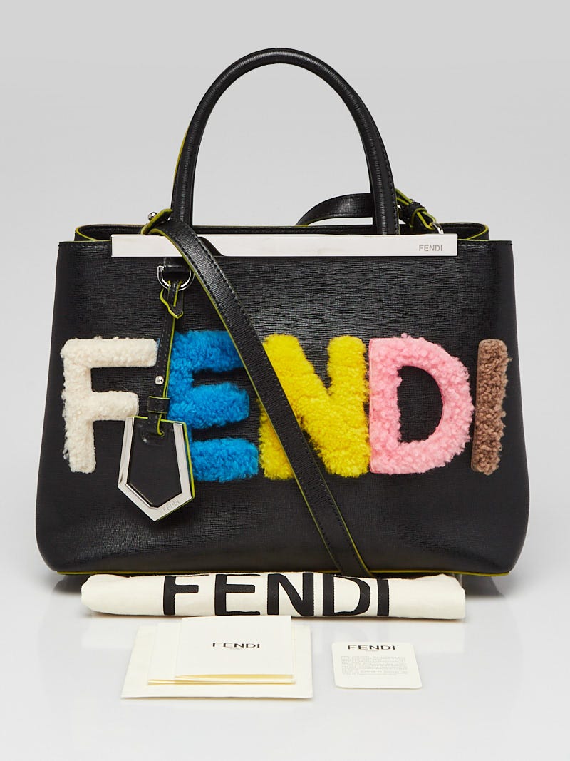 Fendi Black Leather and Shearling Logo Petite Sac 2jours Elite