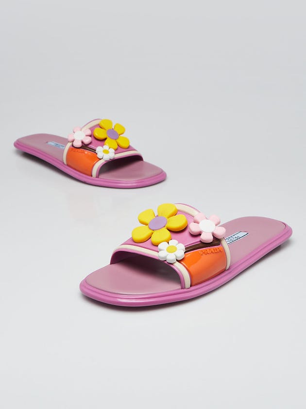 Prada Purple/Pink Rubber Flower Slide Sandals Size 6.5/37