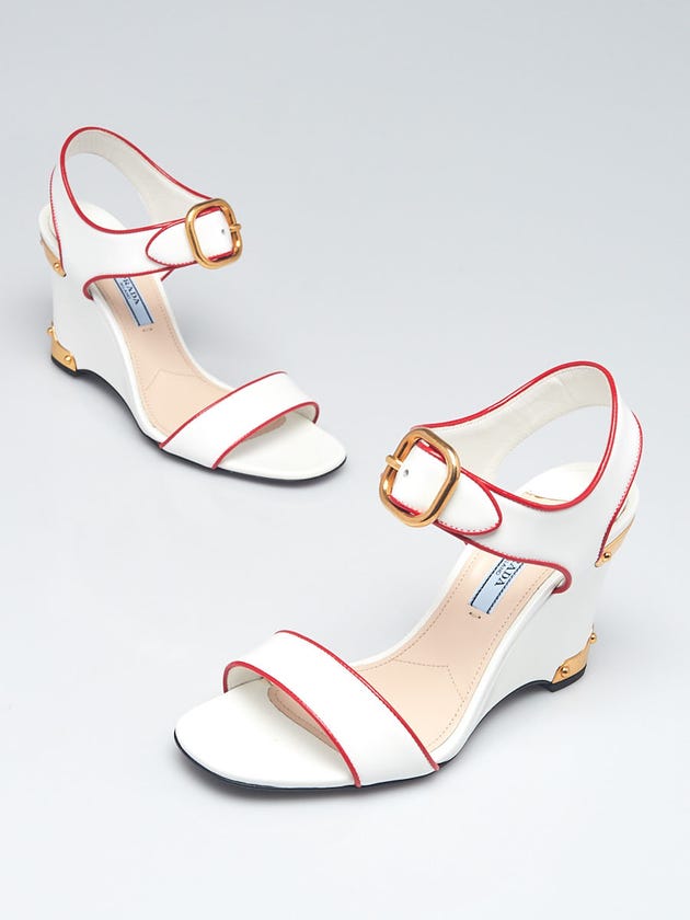 Prada White Patent Leather Open Toe Wedge Sandals Size 5.5/36
