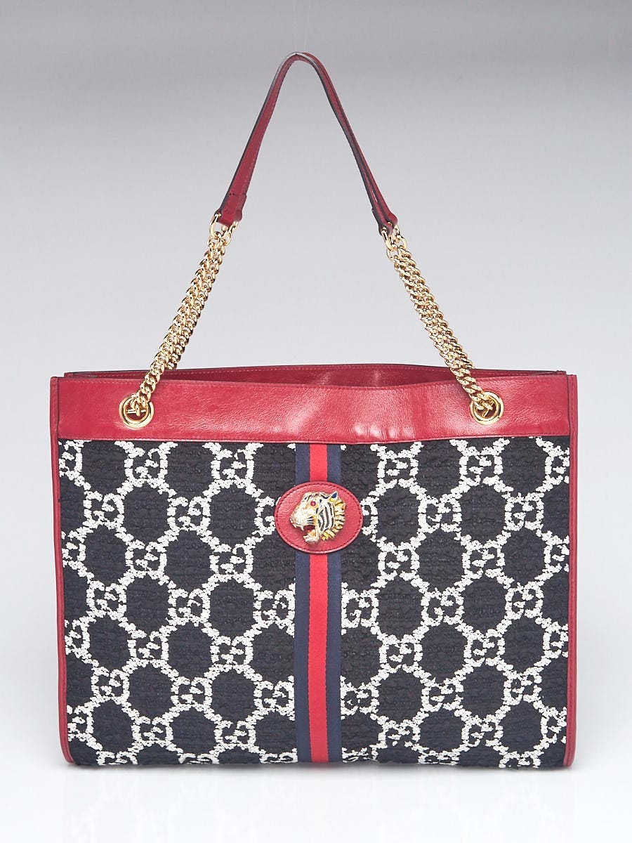 GUCCI Velvet GG Monogram Large Rajah Chain Tote Red Cipria Black