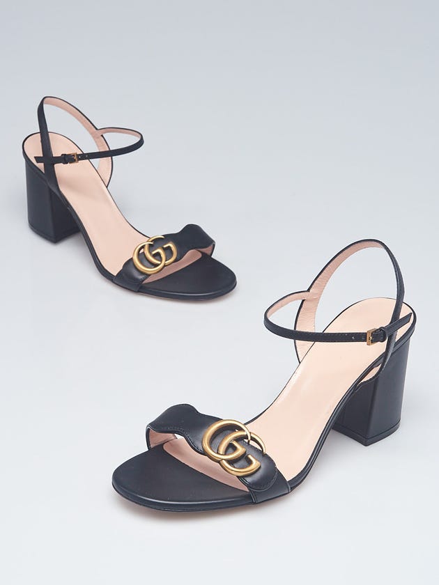 Gucci Black Leather Marmont Logo Open-Toe Sandals Size 8/38.5
