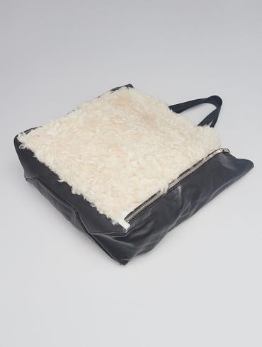 Celine Cream Shearling Black Leather Vertical Gusset Cabas Tote Bag -  Yoogi's Closet