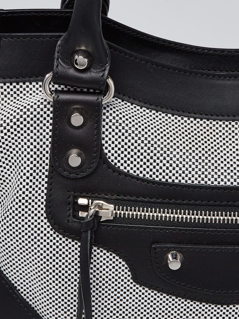 Balenciaga White/Black Canvas/Leather Motorcycle City Bag