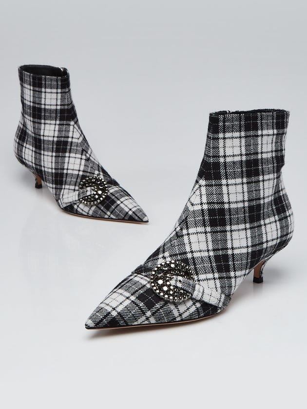 Christian Dior Black/White Plaid Wood Ankle Boots Size 6.5/37