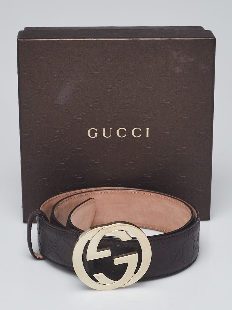 Gucci Brown Smooth Leather Interlocking G Studded Buckle Belt Size 90/36