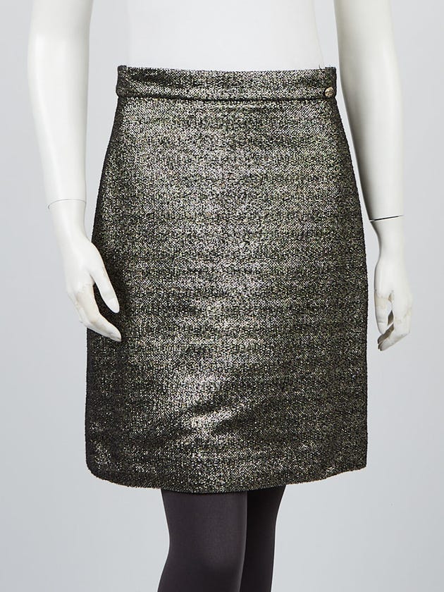 Chanel Black/Gold Metallic Tweed Skirt Size 8/40
