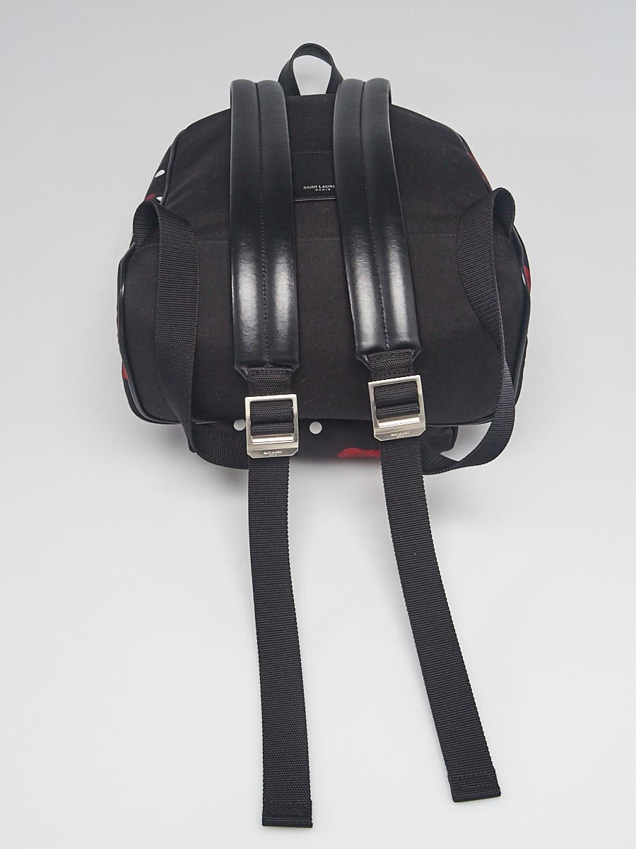 Yves Saint Laurent Black Satin Rose Print Mini Backpack Bag  display picture 2