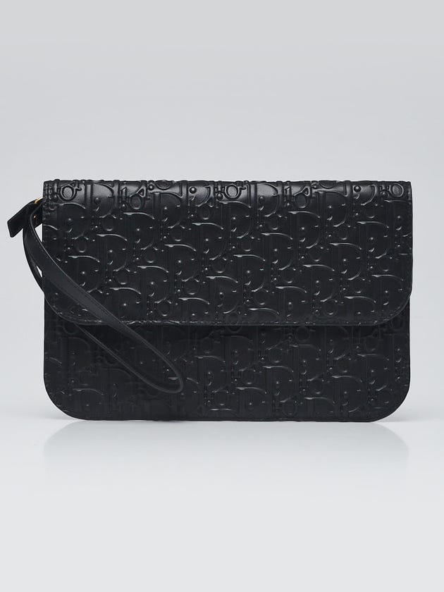 Christian Dior Black Leather Oblique Wristlet Clutch Bag