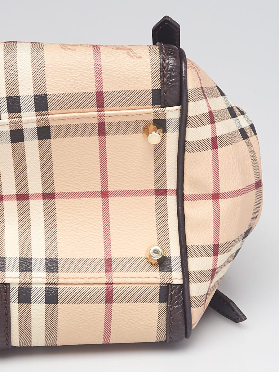 Burberry Brown Leather Haymarket Check Coated Canvas Colorblock