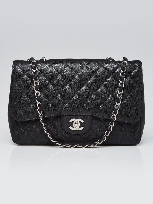 Chanel Black Quilted Caviar Leather Classic Single Jumbo Flap Bag