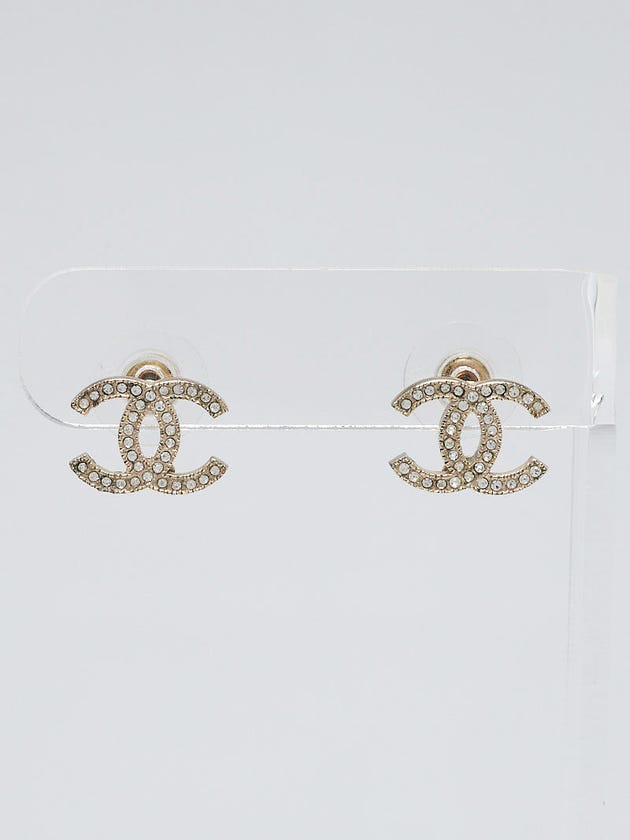 Chanel Goldtone Metal and Crystal Small CC Earrings
