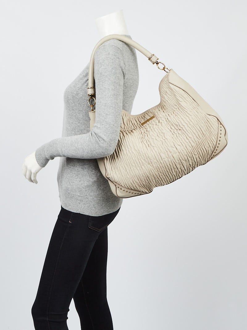Burberry Grey Lambskin Leather Ruched Hobo Bag 