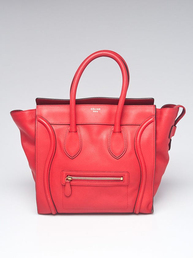 Celine Red Smooth Calfskin Leather Mini Luggage Tote Bag