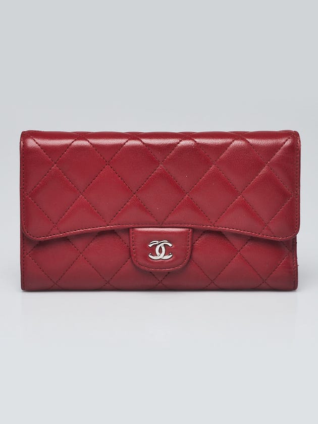 Chanel Red Quilted Lambskin Leather L Flap Wallet