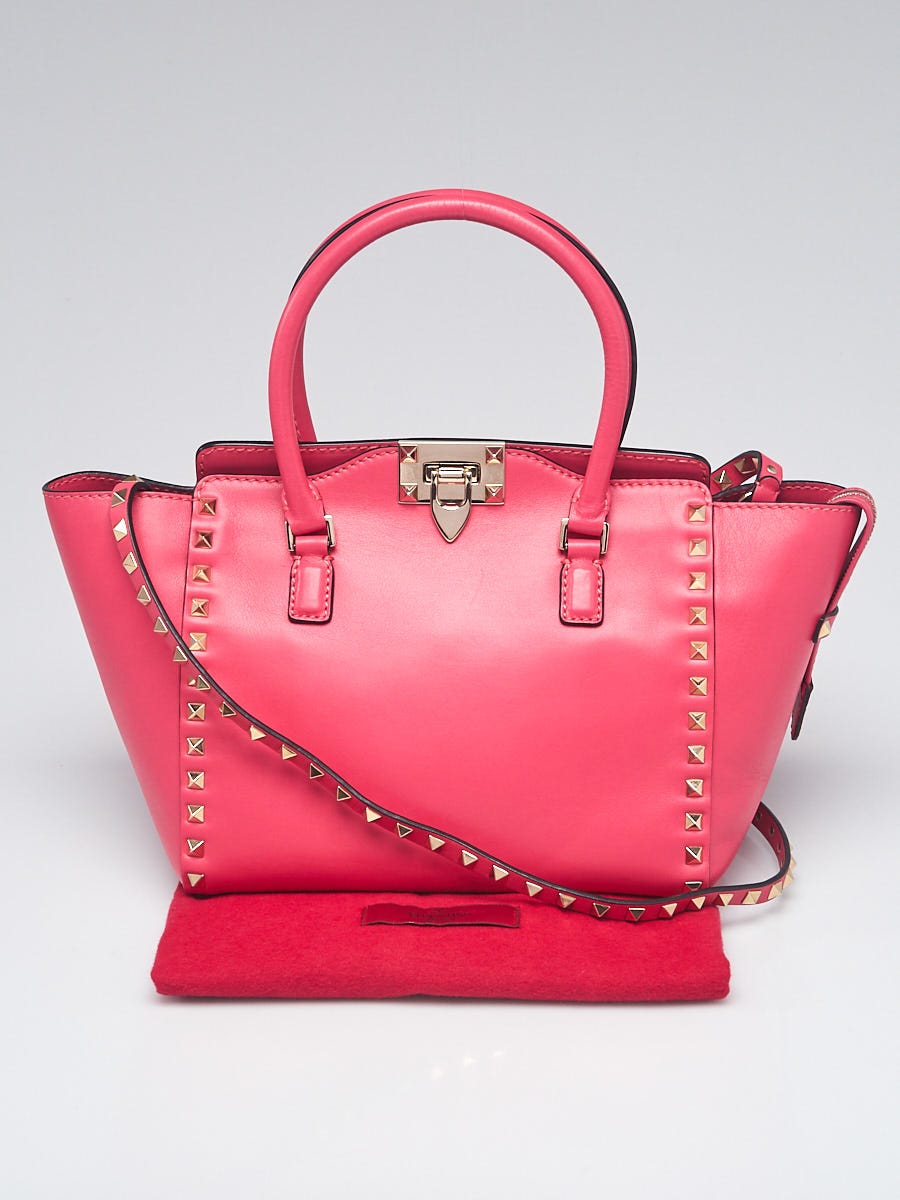 Valentino Pink Leather Rockstud Small Double Handle Tote Bag