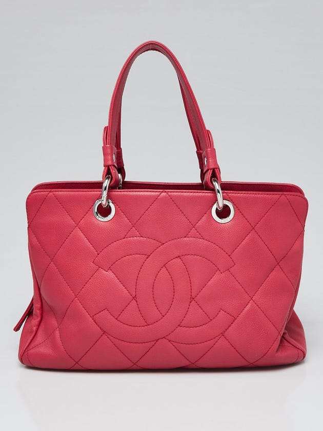 Chanel Dark Pink Quilted Caviar Leather CC Small Tote Bag