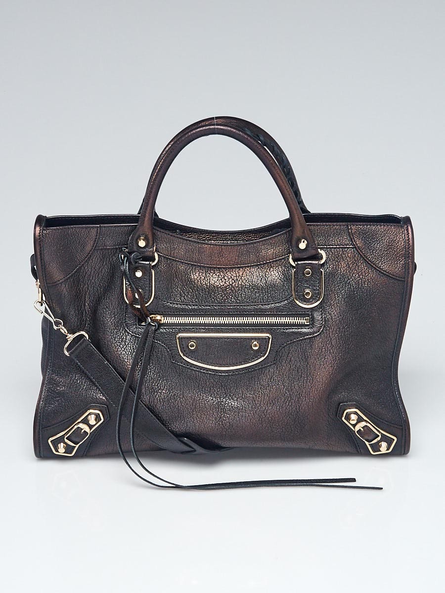 Balenciaga Black Chevre Leather Metallic Edge Motorcycle City Bag