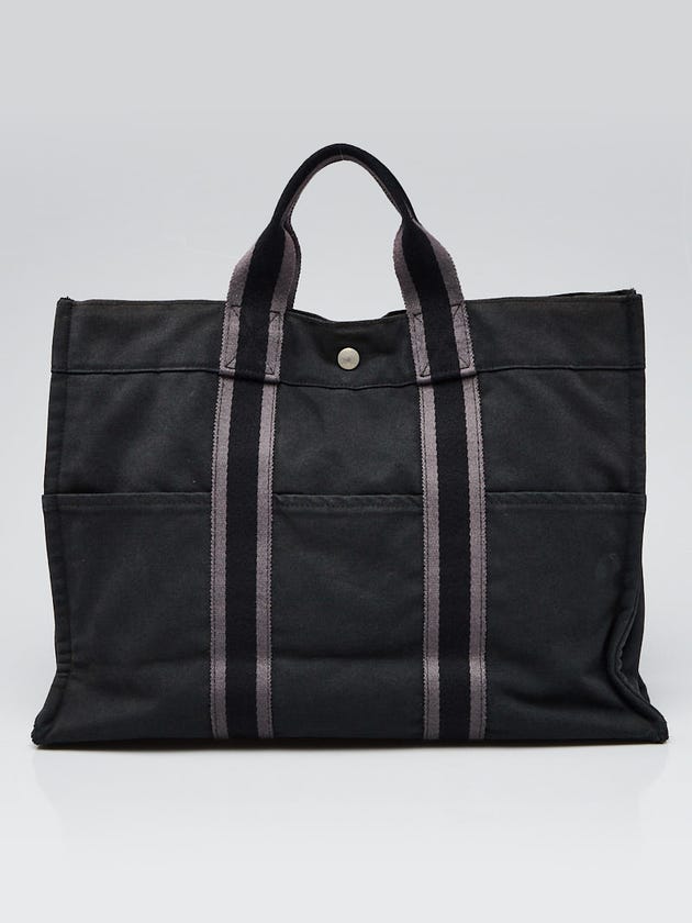 Hermes Black/Grey Canvas Fourre Tout Holdall MM Tote Bag