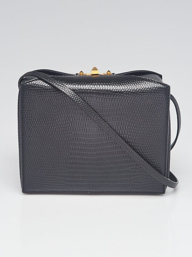 Alexander McQueen Black Lizard Embossed Leather Box Bag