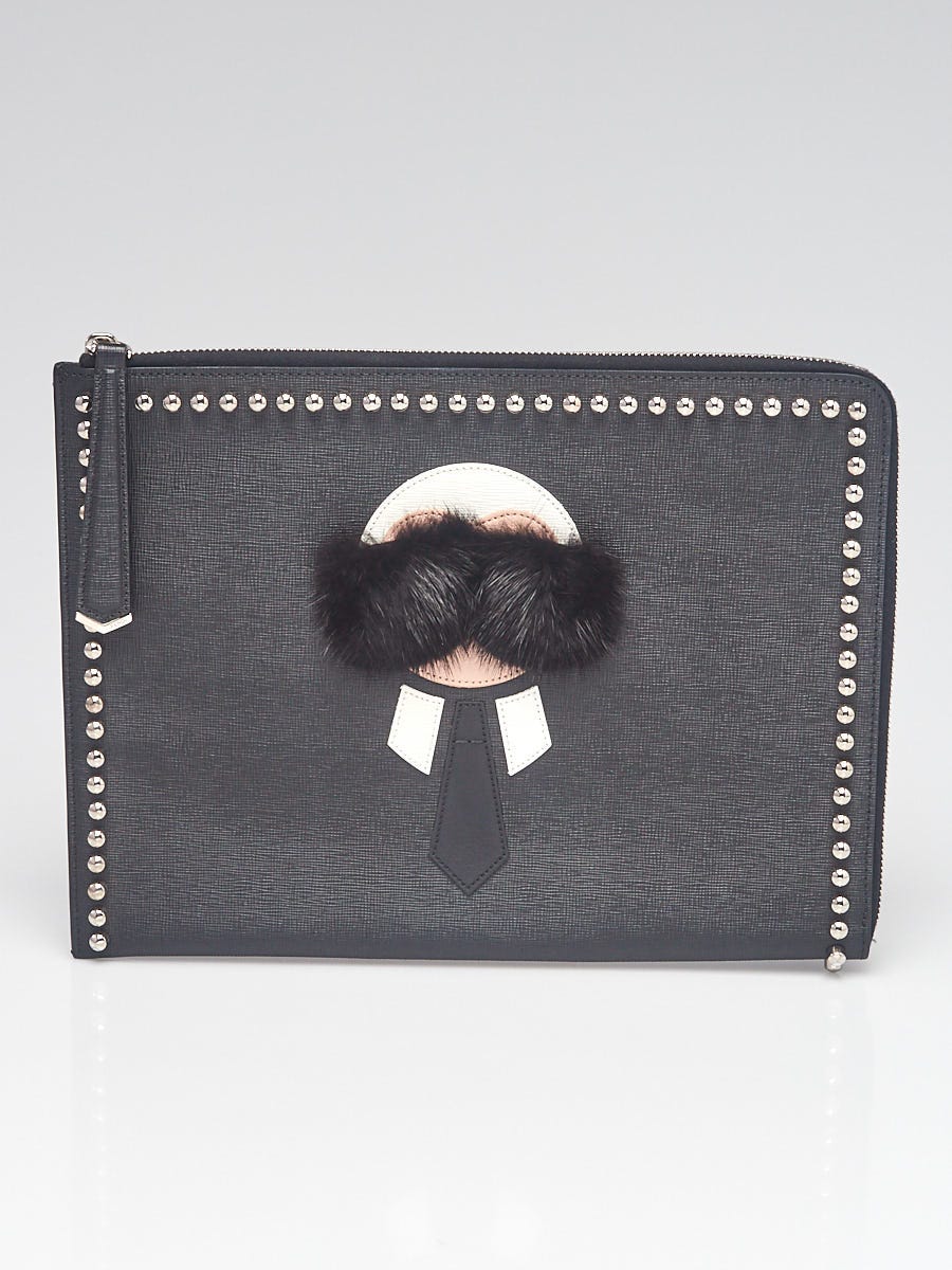 Karl Lagerfeld - Authenticated Clutch Bag - Leather Black Plain for Women, Very Good Condition