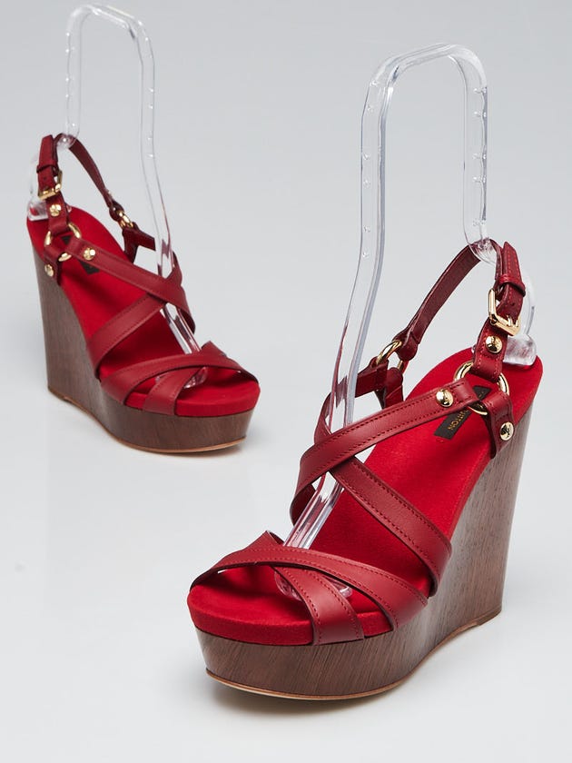 Louis Vuitton Red Leather Ocean Wedge Sandals Size 8/38.5
