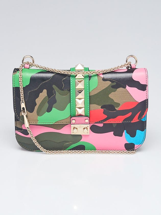 Valentino Multicolor Camouflage Leather/Canvas Rockstud Glam Lock Flap Bag