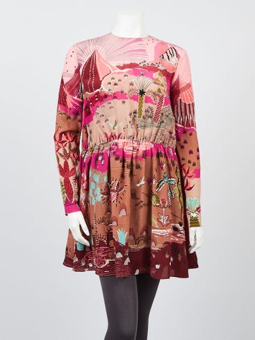 Valentino Pink Printed Silk Long Sleeve Dress Size 6/40