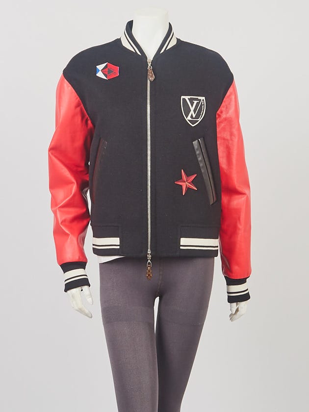 Louis Vuitton Black/Red Wool/Leather Varsity Jacket Size 4/38